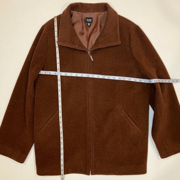 EILEEN FISHER Italian Fabric 100% WOOL Mock Neck FullZip Coat Jacket Pockets XL - Picture 4 of 14